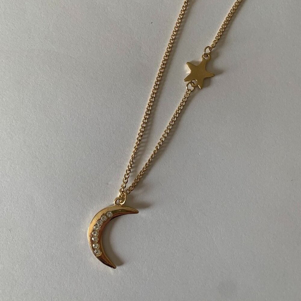 Gold Moon And Stars Long Necklace